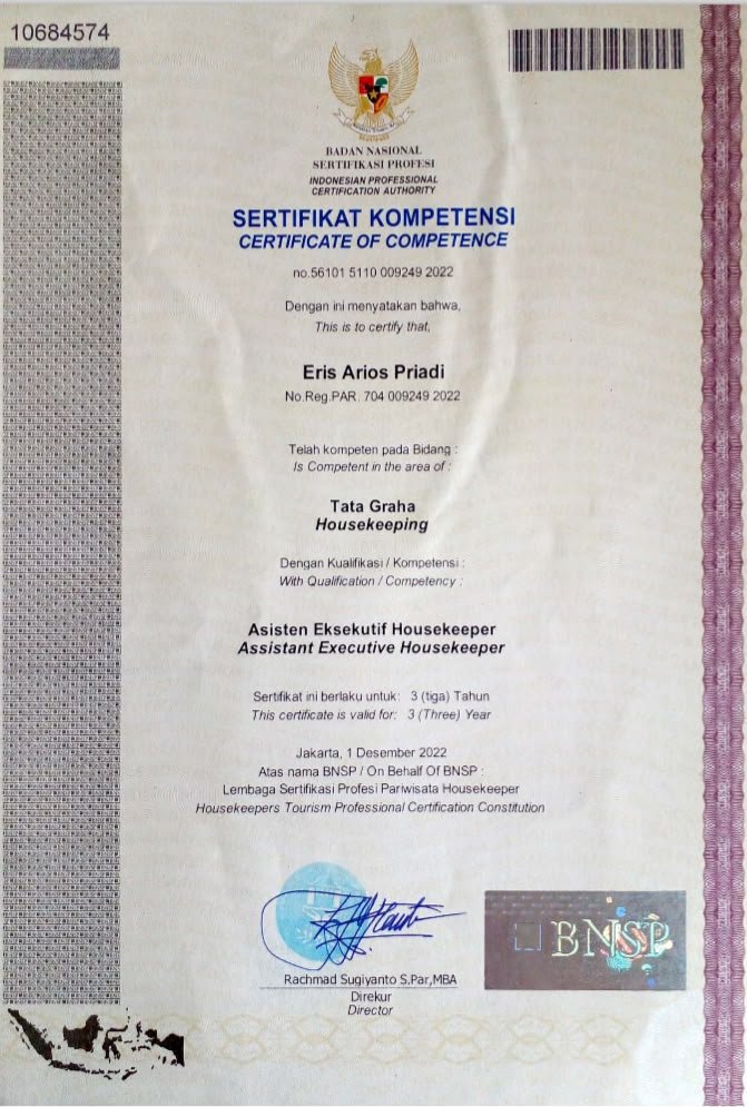Sertifikasi Ast.Housekeeper