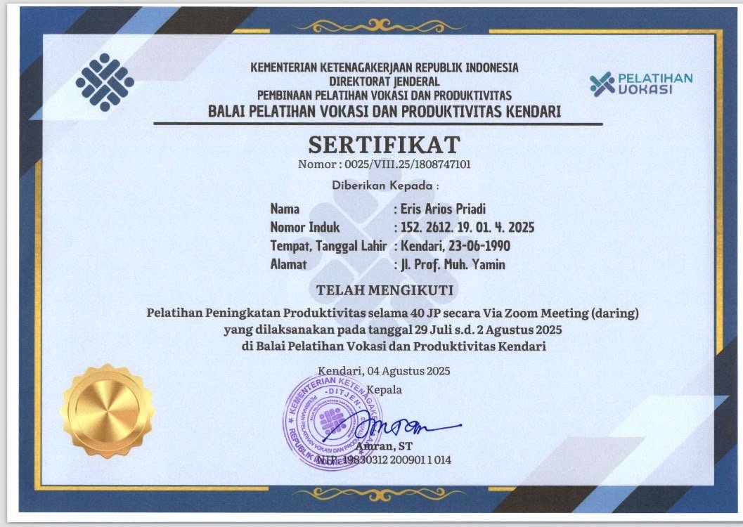 Sertifikasi produktivitas IV